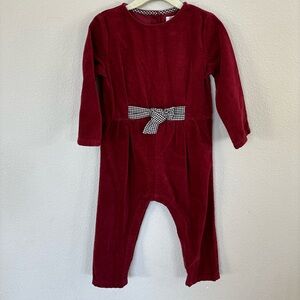 Zara Red Velour Jumpsuit with Bow